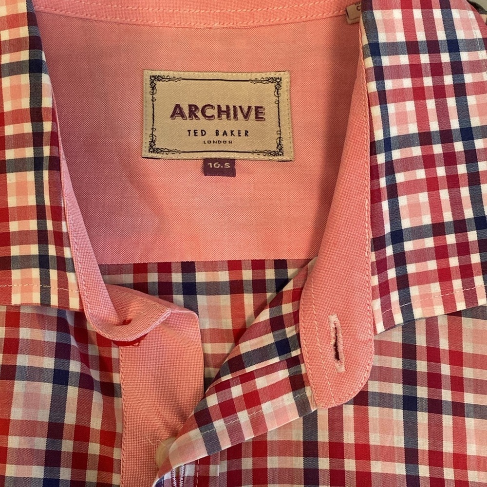 Ted Baker Archive Egyptian Cotton Button Down Pink Plaid Flip Cuff Shirt 16.5